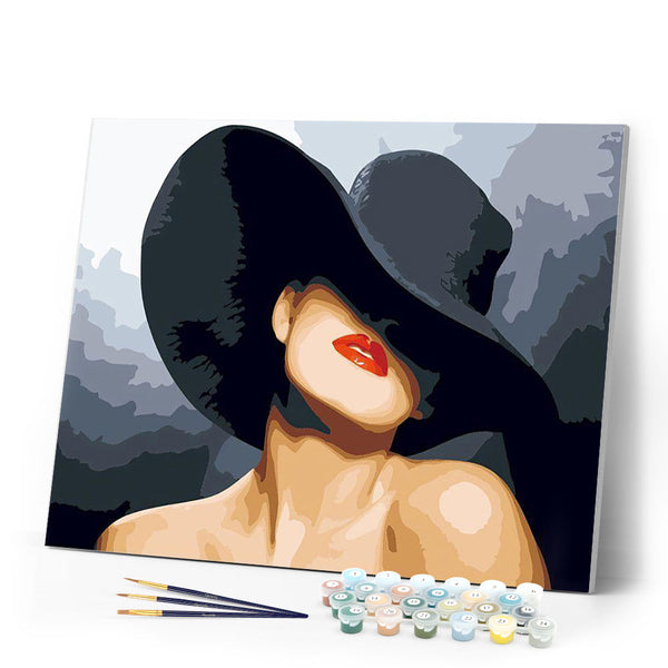 paint by numbers | woman wearing a black hat | new arrivals romance portrait easy | FiguredArt