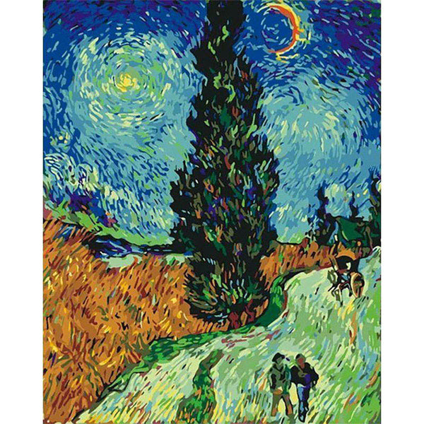 paint by numbers | van gogh road with cypress and star | new arrivals reproduction landscapes van gogh advanced | FiguredArt