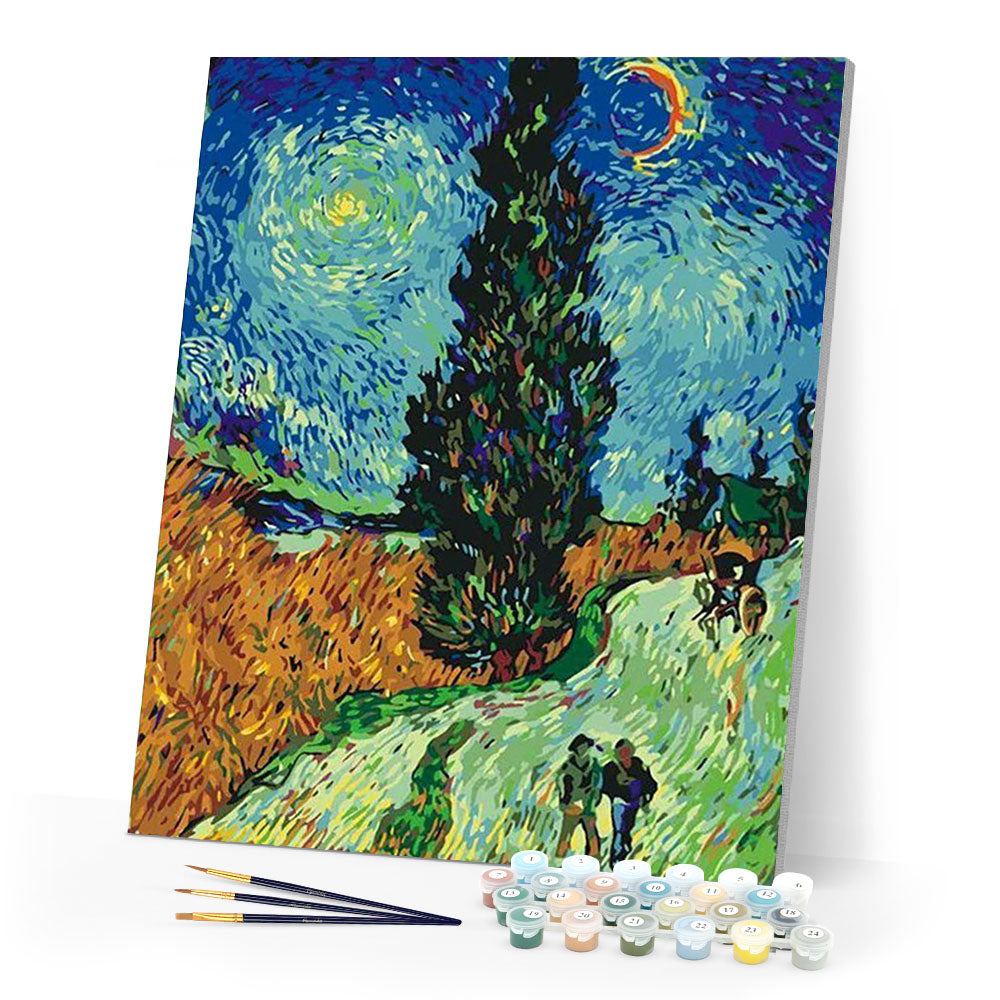 paint by numbers | van gogh road with cypress and star | new arrivals reproduction landscapes van gogh advanced | FiguredArt
