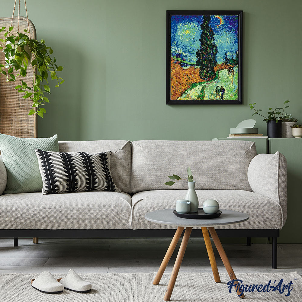 paint by numbers | van gogh road with cypress and star | new arrivals reproduction landscapes van gogh advanced | FiguredArt