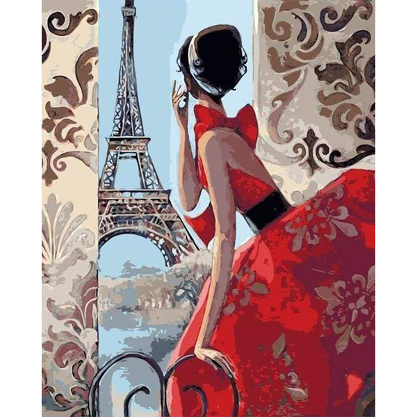 paint by numbers | Beautiful Woman and Eiffel Tower | cities easy | FiguredArt