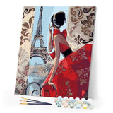 paint by numbers | Beautiful Woman and Eiffel Tower | cities easy | FiguredArt