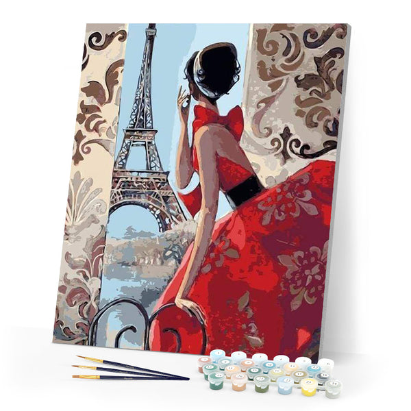 paint by numbers | Beautiful Woman and Eiffel Tower | cities easy | FiguredArt