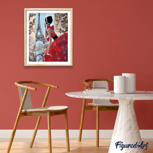 paint by numbers | Beautiful Woman and Eiffel Tower | cities easy | FiguredArt