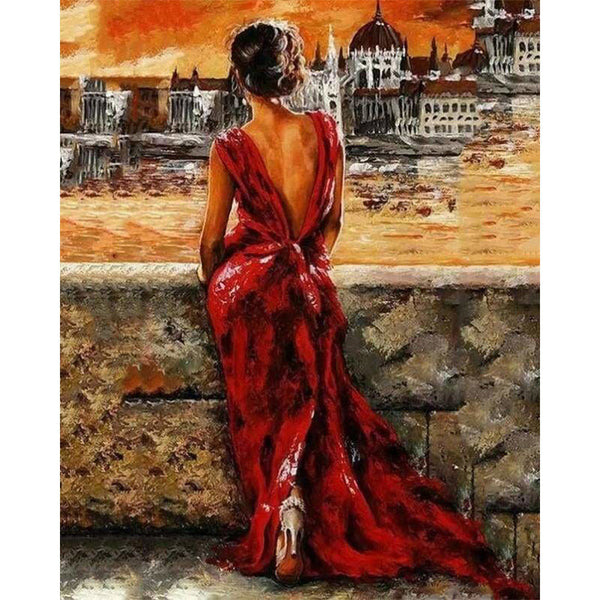 paint by numbers | Beautiful Woman in Red Dress | advanced romance | FiguredArt