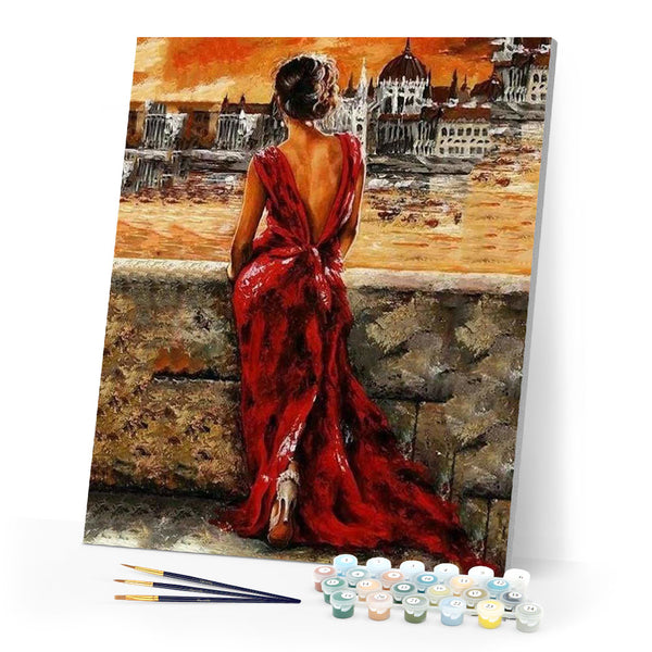 paint by numbers | Beautiful Woman in Red Dress | advanced romance | FiguredArt