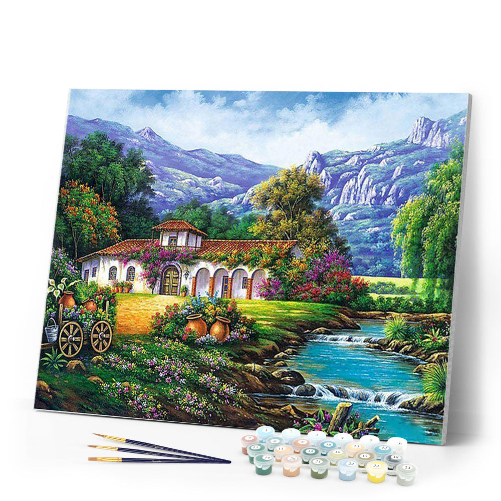 paint by numbers | quiet house near the river | new arrivals landscapes mountains advanced | FiguredArt