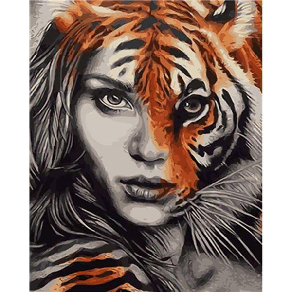 Paint by numbers | The Tiger Woman | animals intermediate portrait tigers | Figured'Art