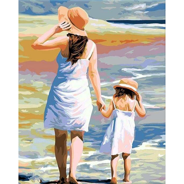 paint by numbers | Mother and Daughter at the Beach | easy landscapes romance | FiguredArt