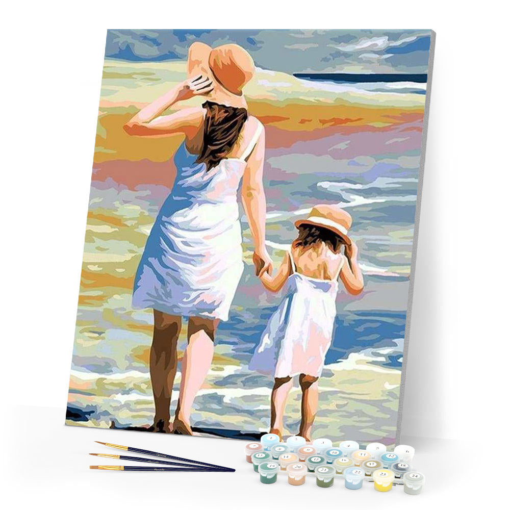 paint by numbers | Mother and Daughter at the Beach | easy landscapes romance | FiguredArt