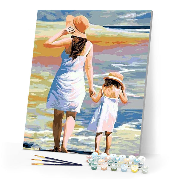 paint by numbers | Mother and Daughter at the Beach | easy landscapes romance | FiguredArt