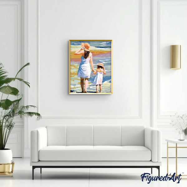 paint by numbers | Mother and Daughter at the Beach | easy landscapes romance | FiguredArt