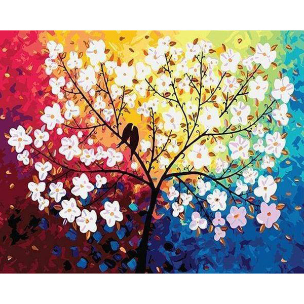 paint by numbers | Blooming Tree and Birds in Spring | flowers intermediate | FiguredArt