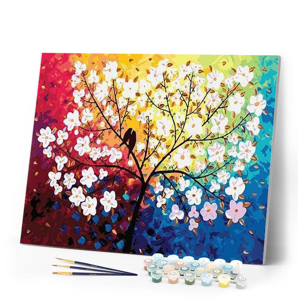 paint by numbers | Blooming Tree and Birds in Spring | flowers intermediate | FiguredArt