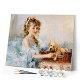 paint by numbers | Little Girl and her Puppy | animals dogs intermediate portrait romance | FiguredArt