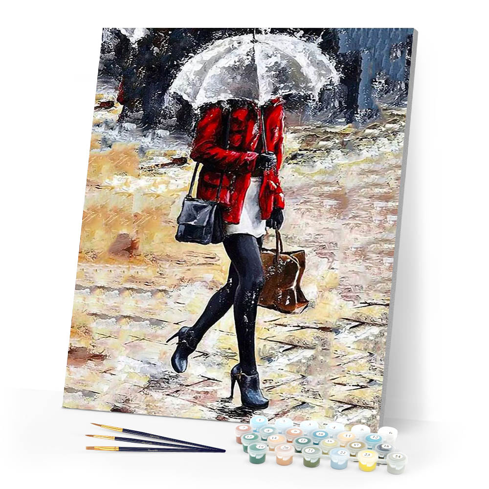 Paint by numbers - Woman walking in the Rain – Figured'Art US