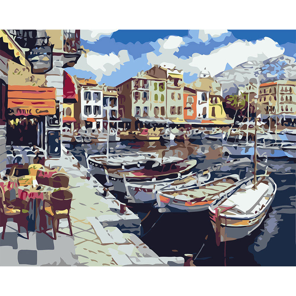 paint by numbers | Boats in Harbor | advanced landscapes ships and boats | FiguredArt