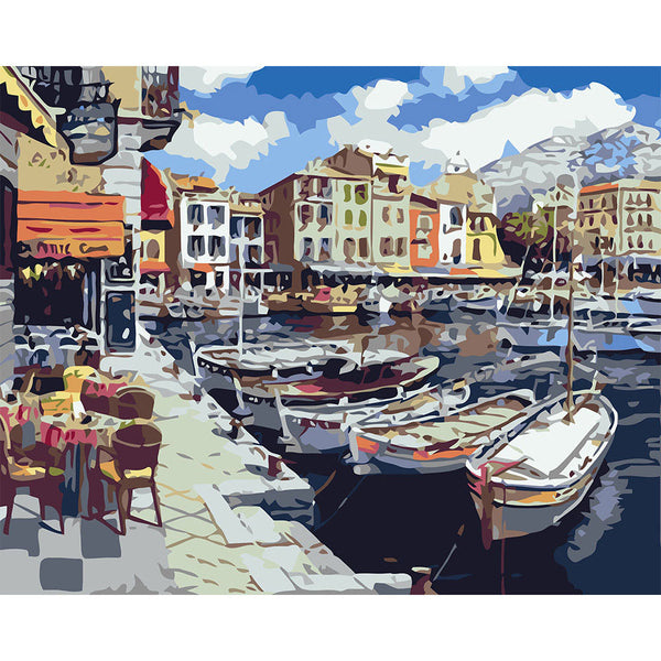 paint by numbers | Boats in Harbor | advanced landscapes ships and boats | FiguredArt