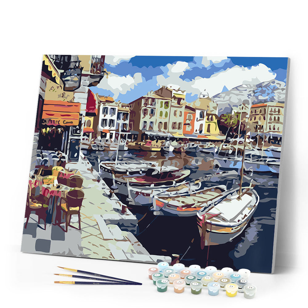 paint by numbers | Boats in Harbor | advanced landscapes ships and boats | FiguredArt