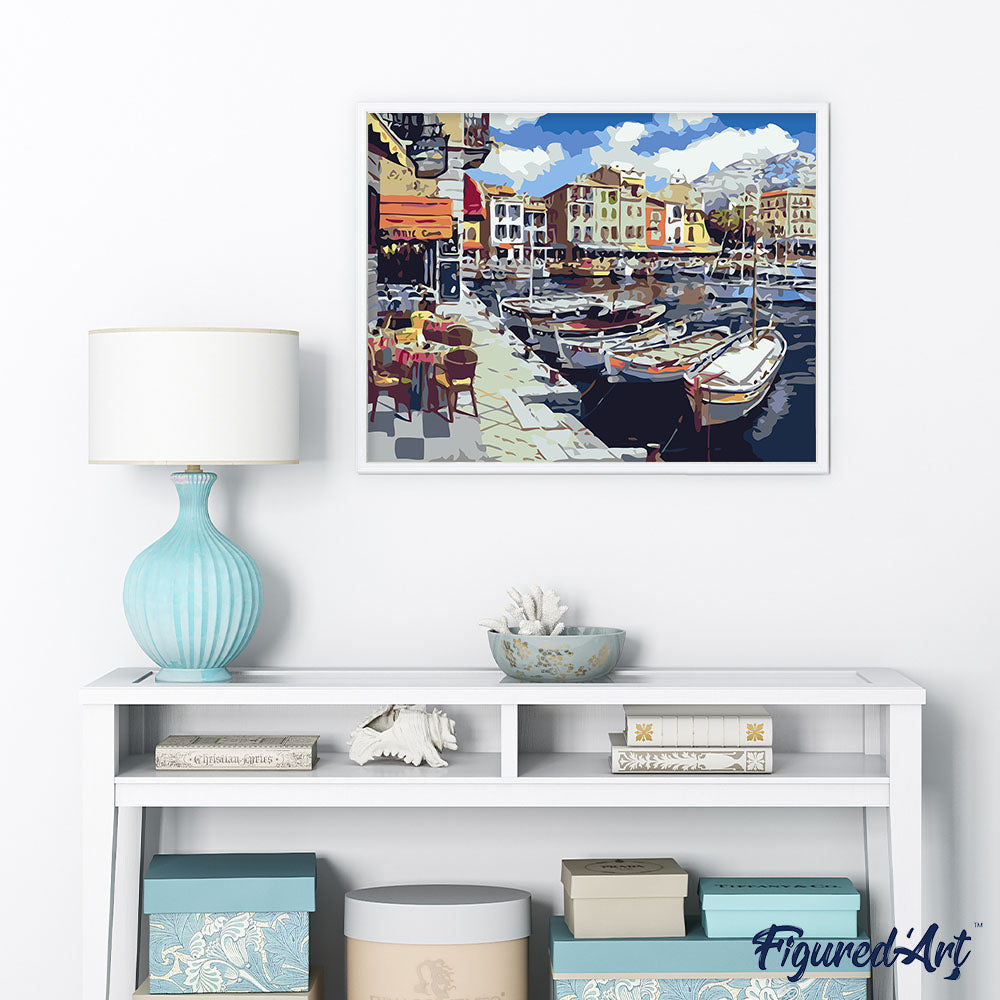 paint by numbers | Boats in Harbor | advanced landscapes ships and boats | FiguredArt