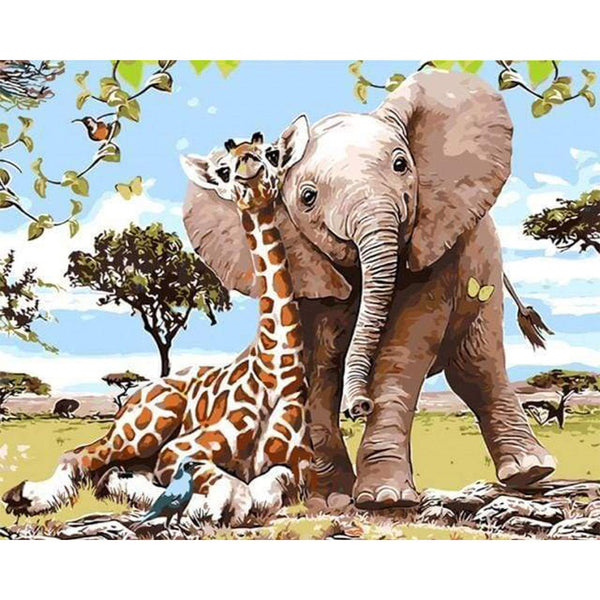 paint by numbers | Elephant & Giraffe friends | animals easy elephants giraffes kids | FiguredArt