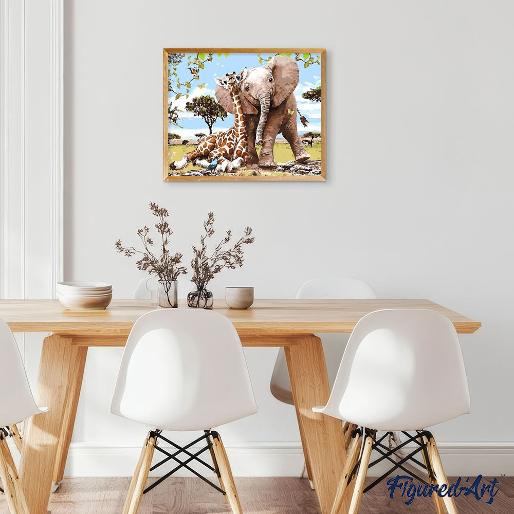 paint by numbers | Elephant & Giraffe friends | animals easy elephants giraffes kids | FiguredArt