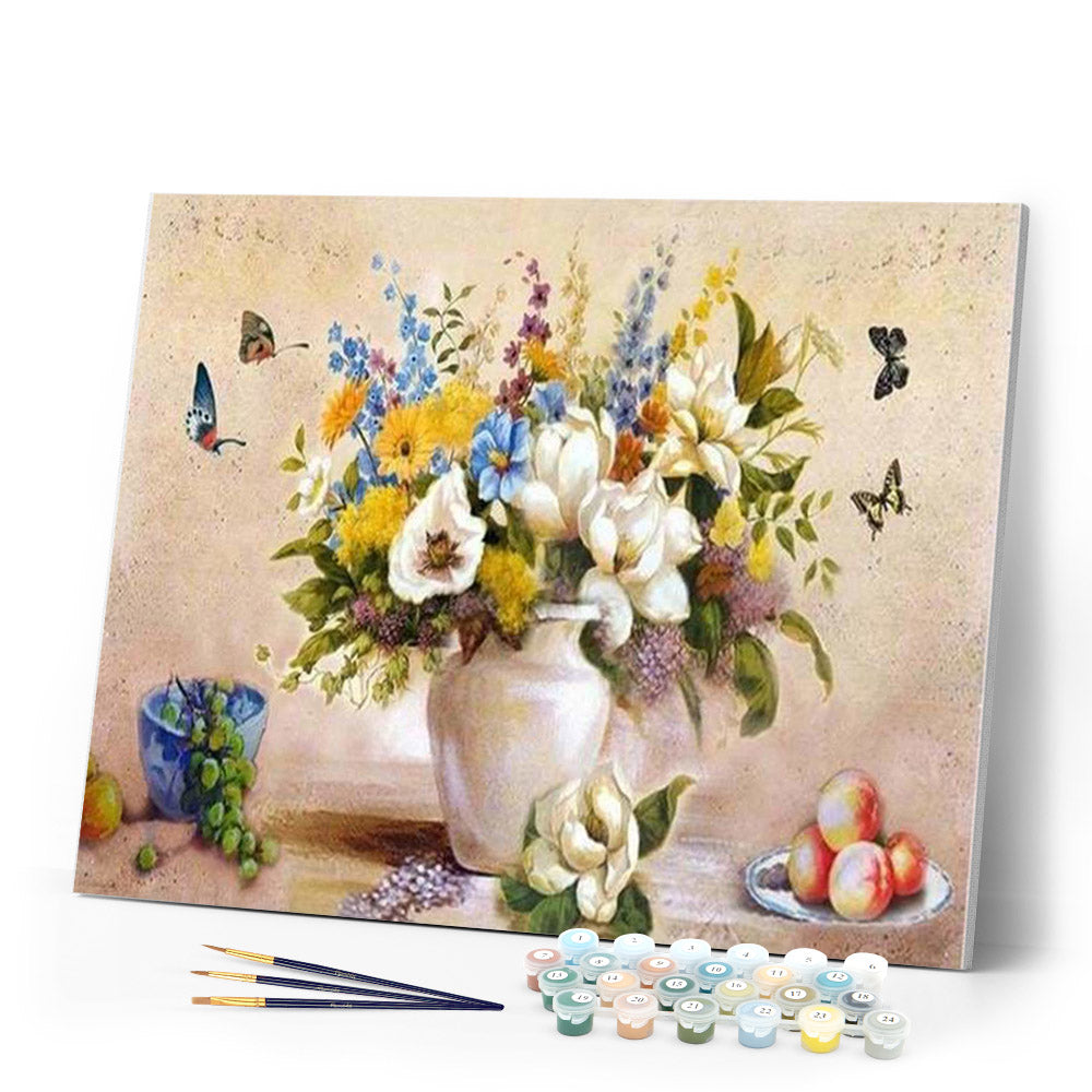 paint by numbers | Butterflies and white vase | animals butterflies easy flowers | FiguredArt