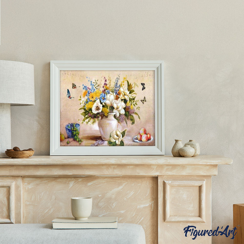 paint by numbers | Butterflies and white vase | animals butterflies easy flowers | FiguredArt