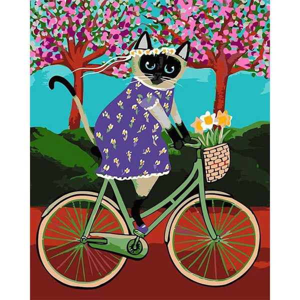 paint by numbers | black cat on the bicycle | new arrivals abstract animals cats easy | FiguredArt