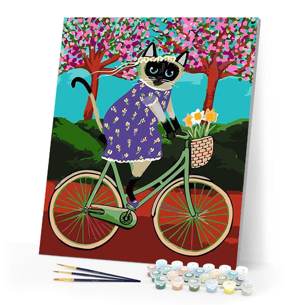 paint by numbers | black cat on the bicycle | new arrivals abstract animals cats easy | FiguredArt