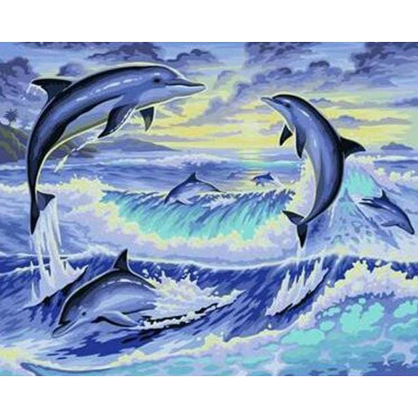 paint by numbers | Dolphins playing | advanced animals dolphins landscapes | FiguredArt