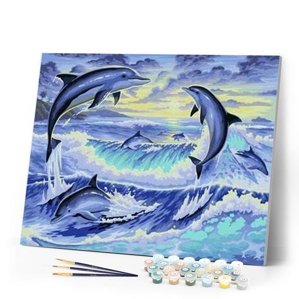 paint by numbers | Dolphins playing | advanced animals dolphins landscapes | FiguredArt