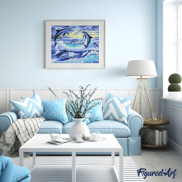 paint by numbers | Dolphins playing | advanced animals dolphins landscapes | FiguredArt