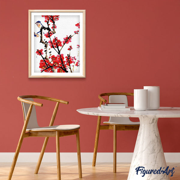 paint by numbers | Bird on a Branch | easy flowers | FiguredArt