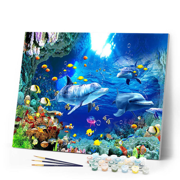 paint by numbers | Dolphins and Sea | advanced animals dolphins fish | FiguredArt