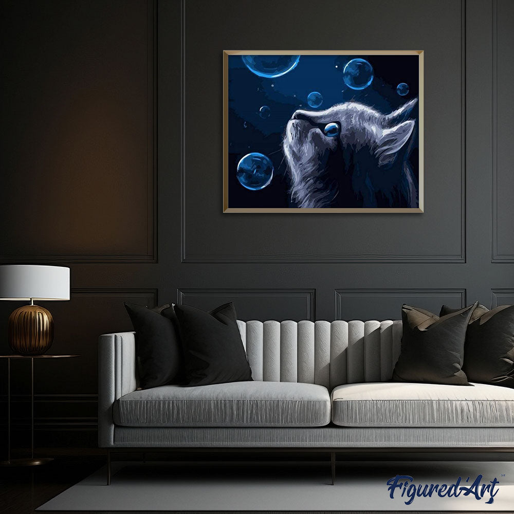 paint by numbers | Blue Cat and Bubbles | animals cats easy | FiguredArt