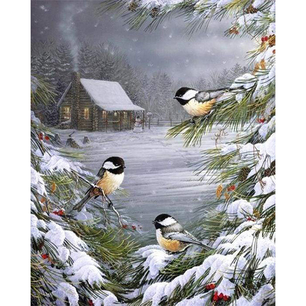 paint by numbers | Three Birds in the Snow | advanced animals birds landscapes | FiguredArt