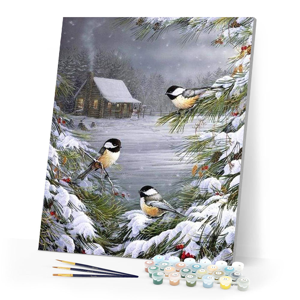 paint by numbers | Three Birds in the Snow | advanced animals birds landscapes | FiguredArt