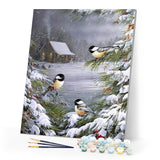 paint by numbers | Three Birds in the Snow | advanced animals birds landscapes | FiguredArt