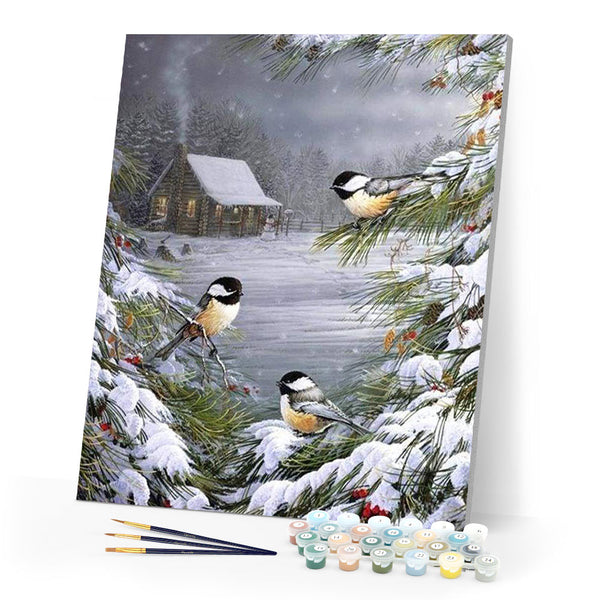paint by numbers | Three Birds in the Snow | advanced animals birds landscapes | FiguredArt