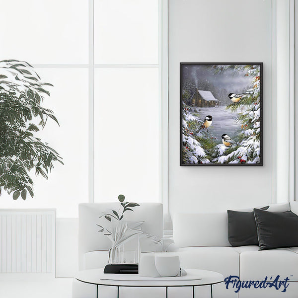 paint by numbers | Three Birds in the Snow | advanced animals birds landscapes | FiguredArt
