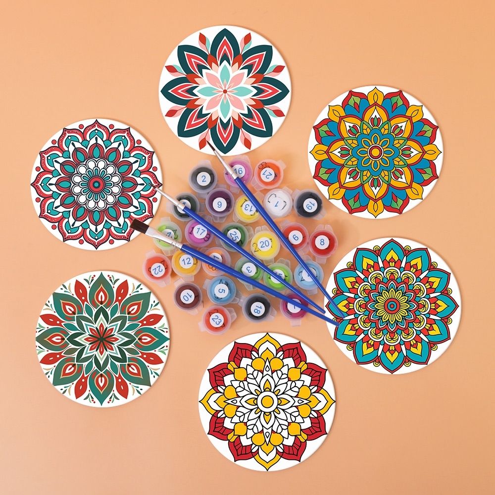 Paint by numbers 6" Coasters (6 pieces) - Colorful Coasters Mandala
