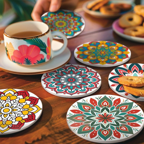 Paint by numbers 6" Coasters (6 pieces) - Colorful Coasters Mandala