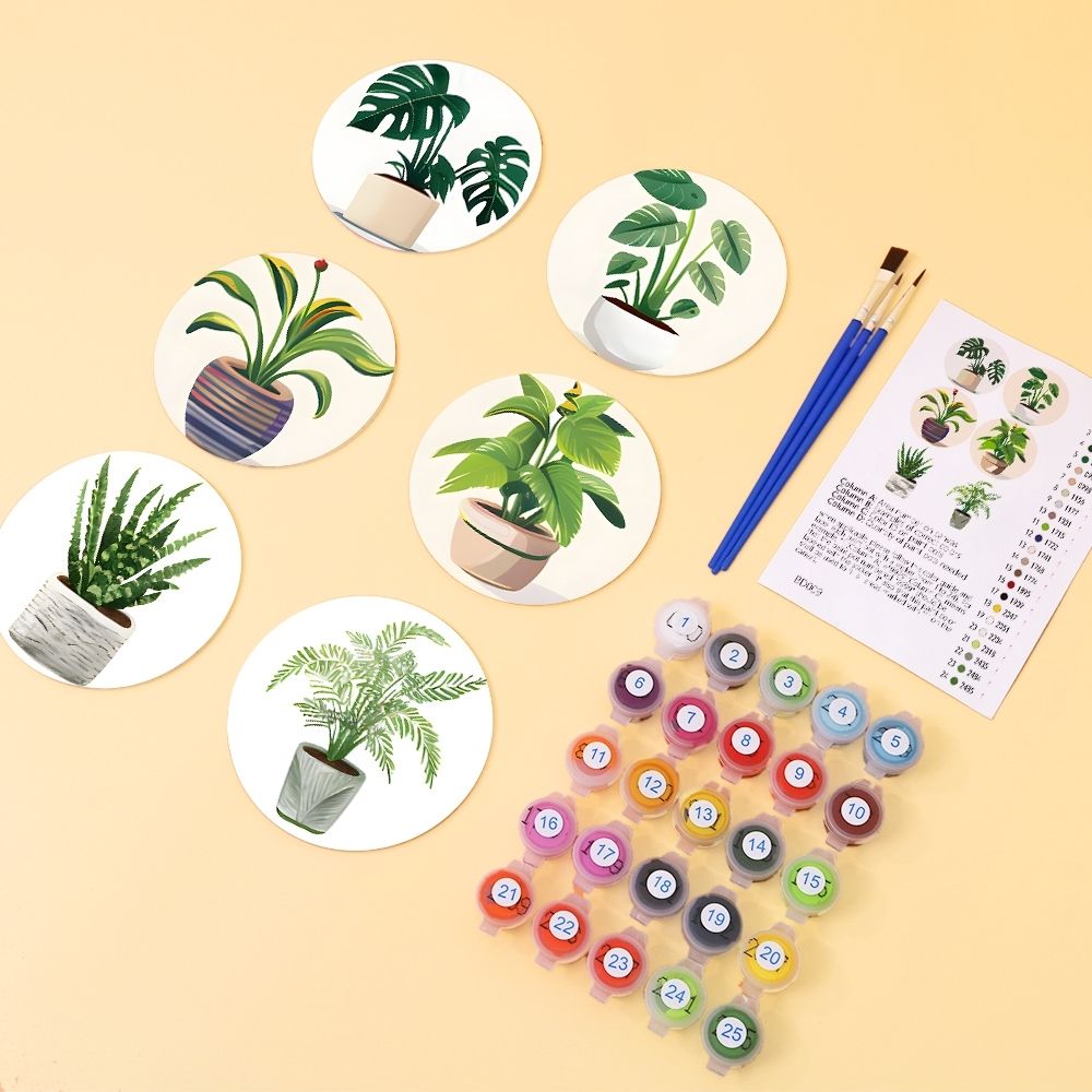 Paint by numbers 6" Coasters (6 pieces) - Monstera and Fern