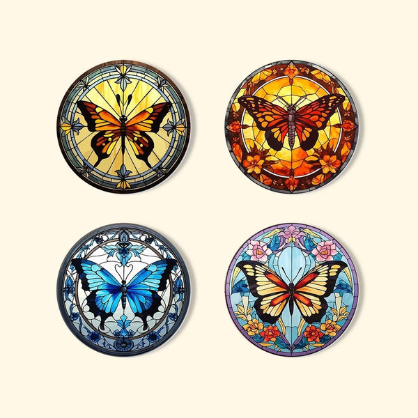 Paint by numbers 6" Coasters (4 pieces) - Vibrant Wings: A Butterfly Quartet