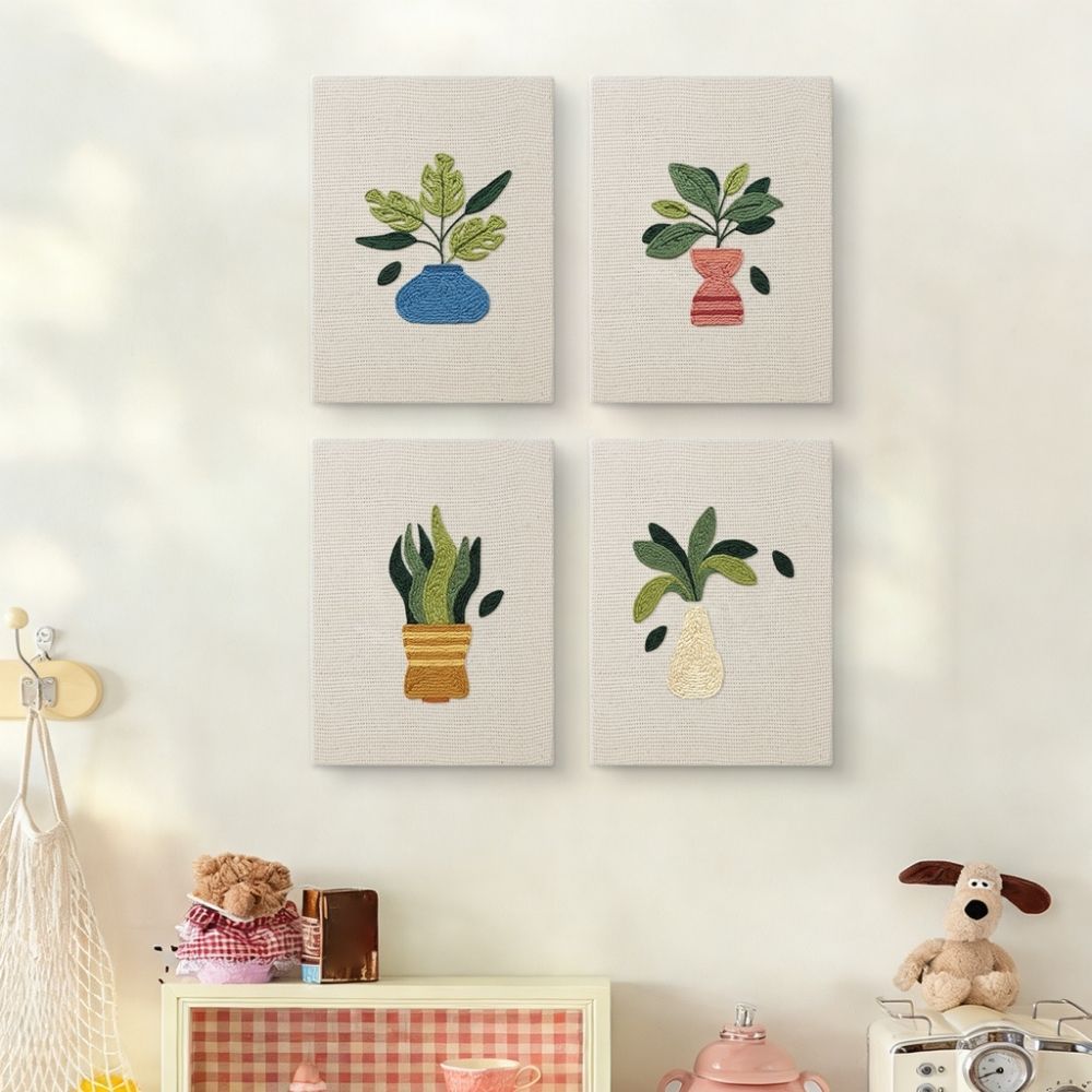 Punch Needle Kits (4 pieces) with frames - Plant Lover Set 3 – Figured'Art
