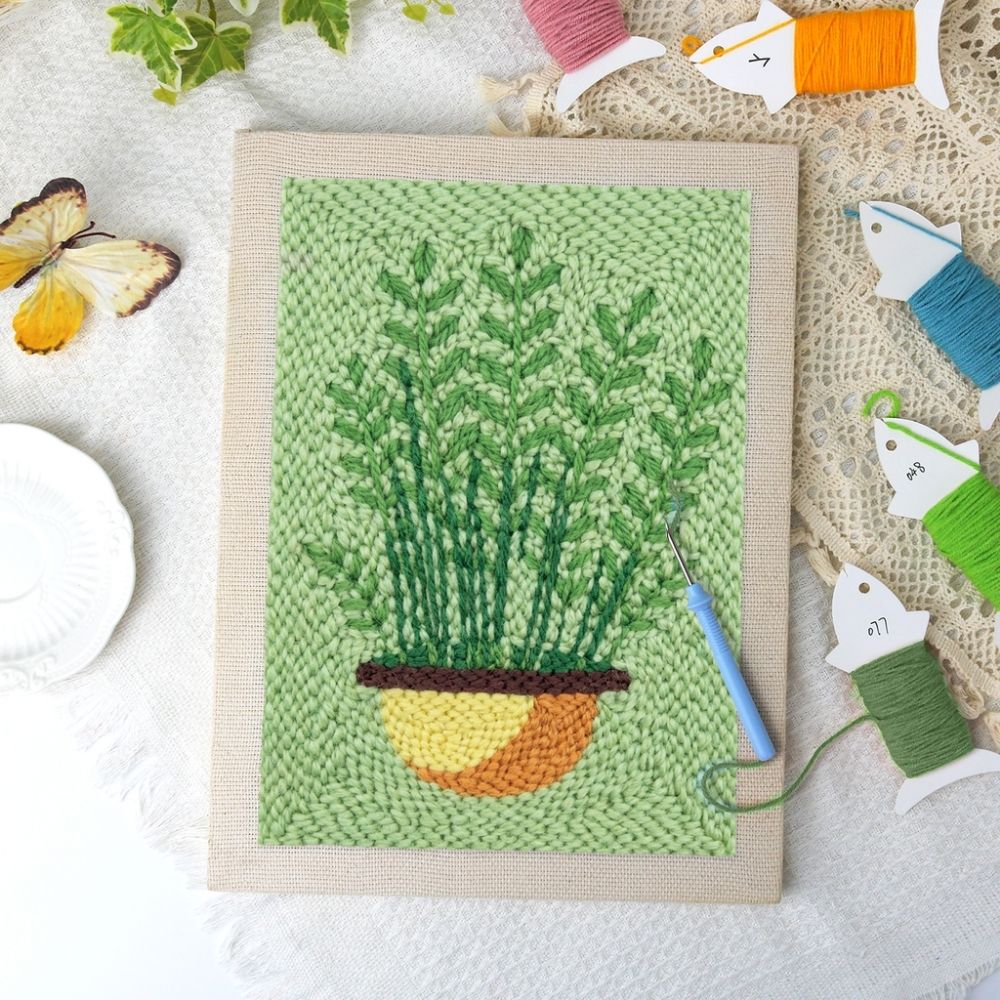 Punch Needle Kit with frame - Potted Ferns – Figured'Art