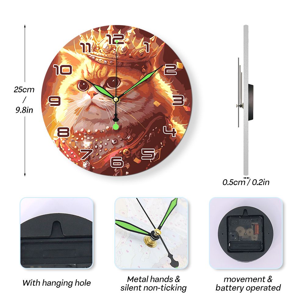 Paint by Numbers Clock - Royal Cat