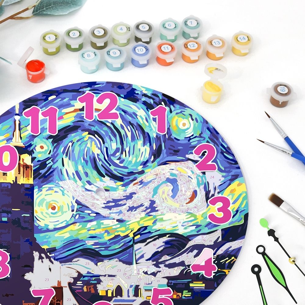 Paint by Numbers Clock - Starry Night