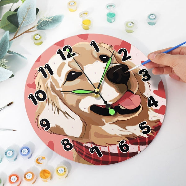 Paint by Numbers Clock - Adorable Dog Figured'Art
